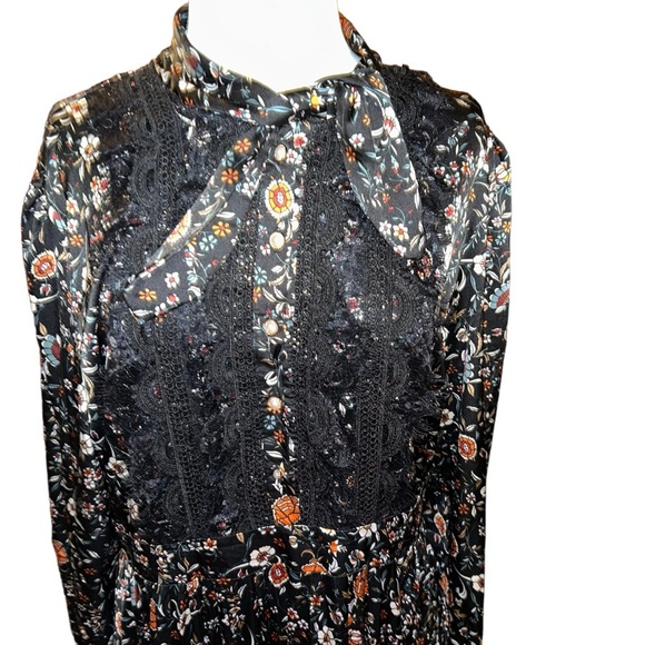 Dalia MacPhee Womens Dark Floral Pleated lace Midi Dress Size 1x plus size 14 16 - Picture 2 of 8